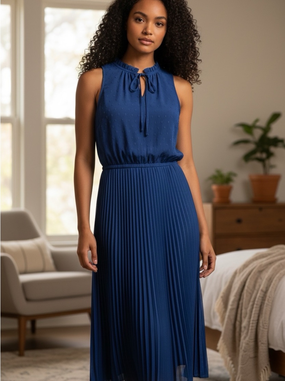 Elegant Blue Pleated Dress by pretty garden
